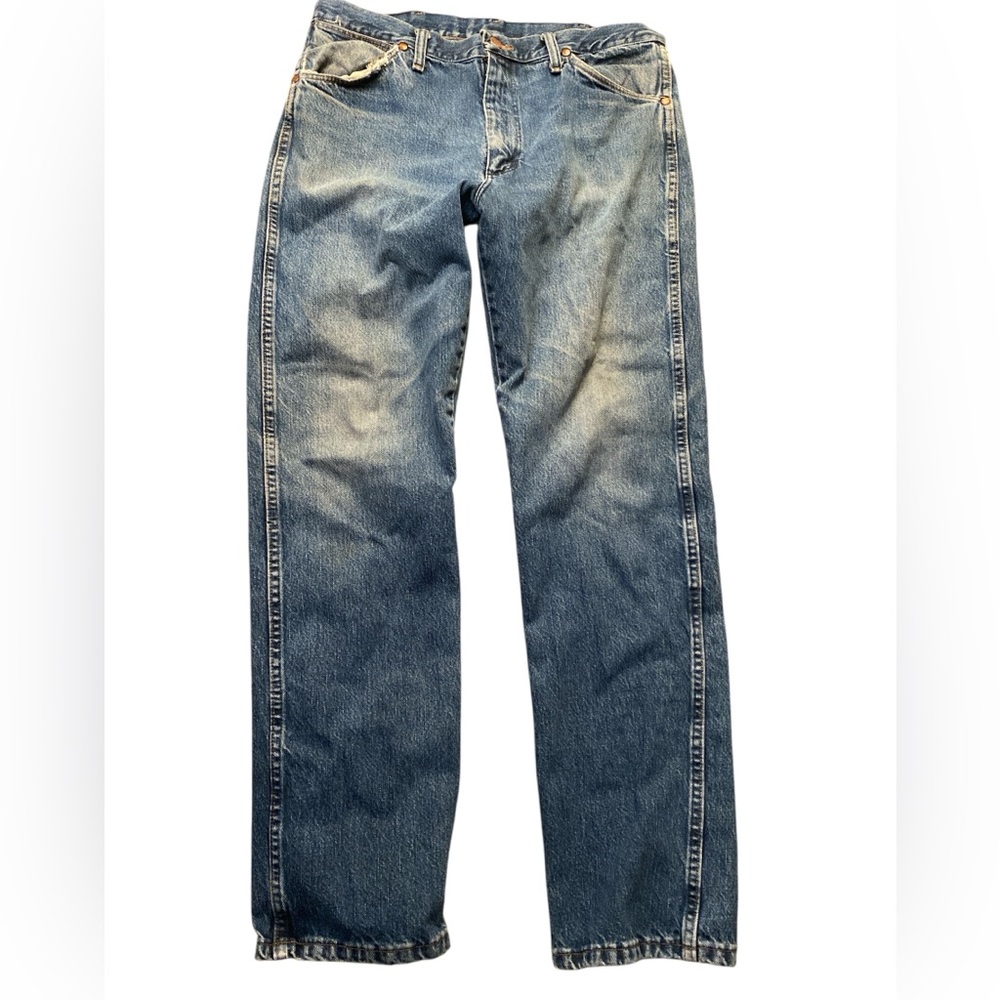 WRANGLER Cowboy Cut Blue Denim Jeans with Distressed Pocket 34/32